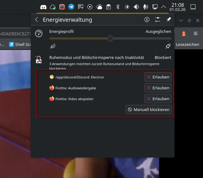 Kalpa Desktop - Firefox Flatpak unterbindet Ruhemodus und Bildschirmsperre ordnungsgemäß