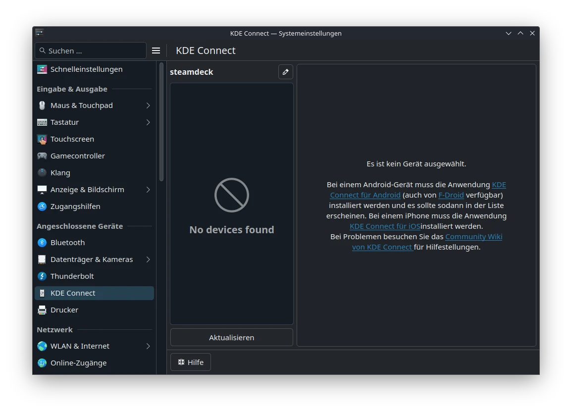 KDE Connect unter SteamOS findet keine Geräte