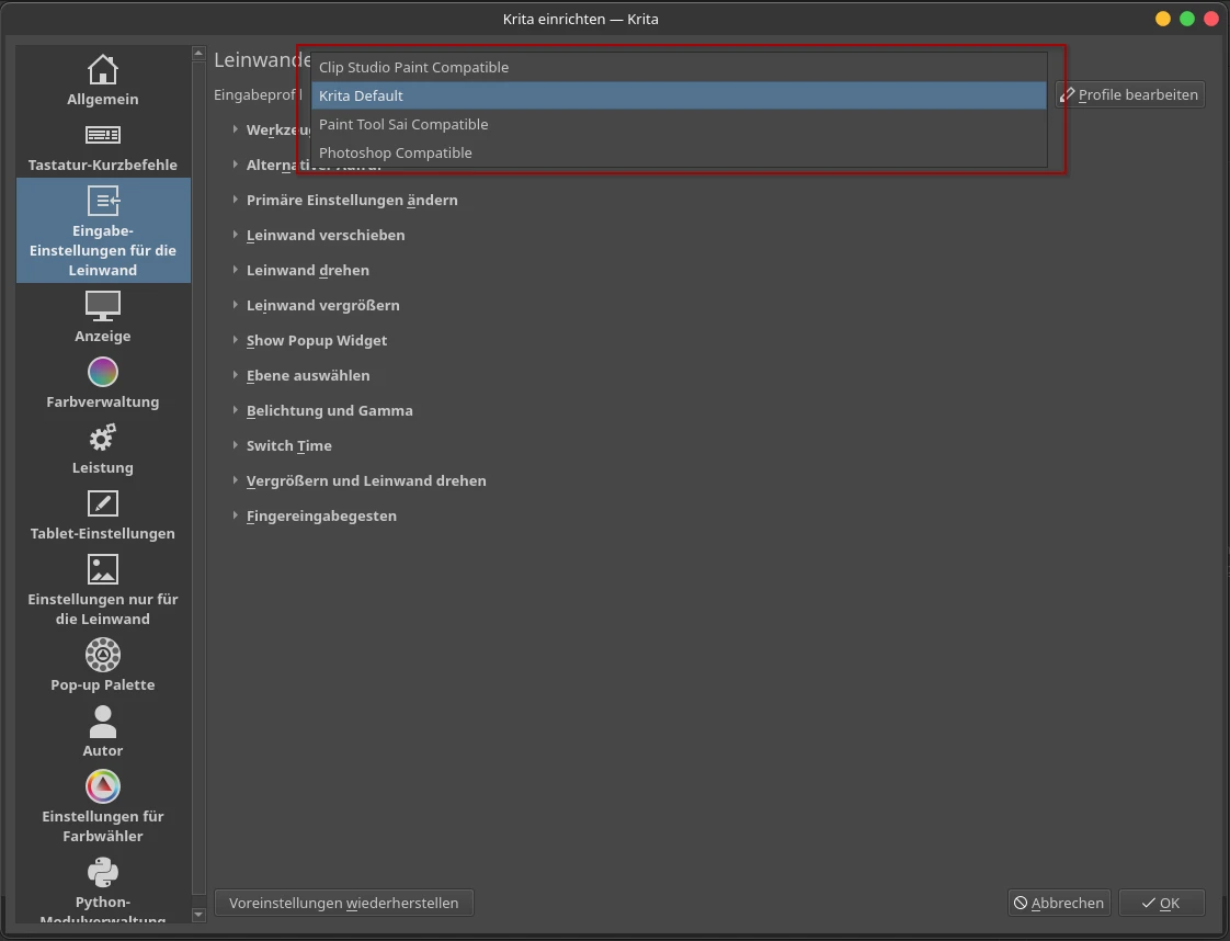 Krita Keybindings