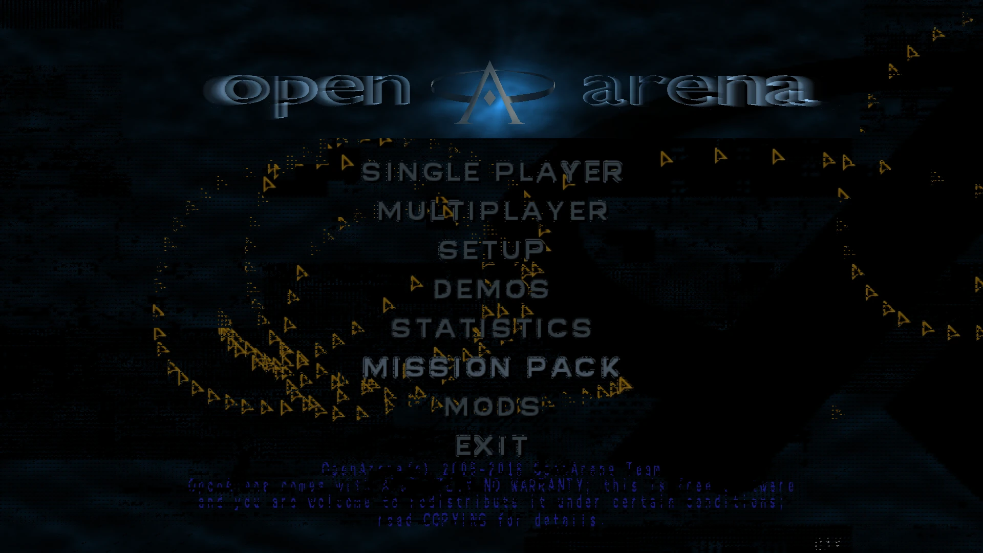 OpenArena auf dem SteamDeck im OpenGL Modus zeigt Artefakte im Hauptmenü