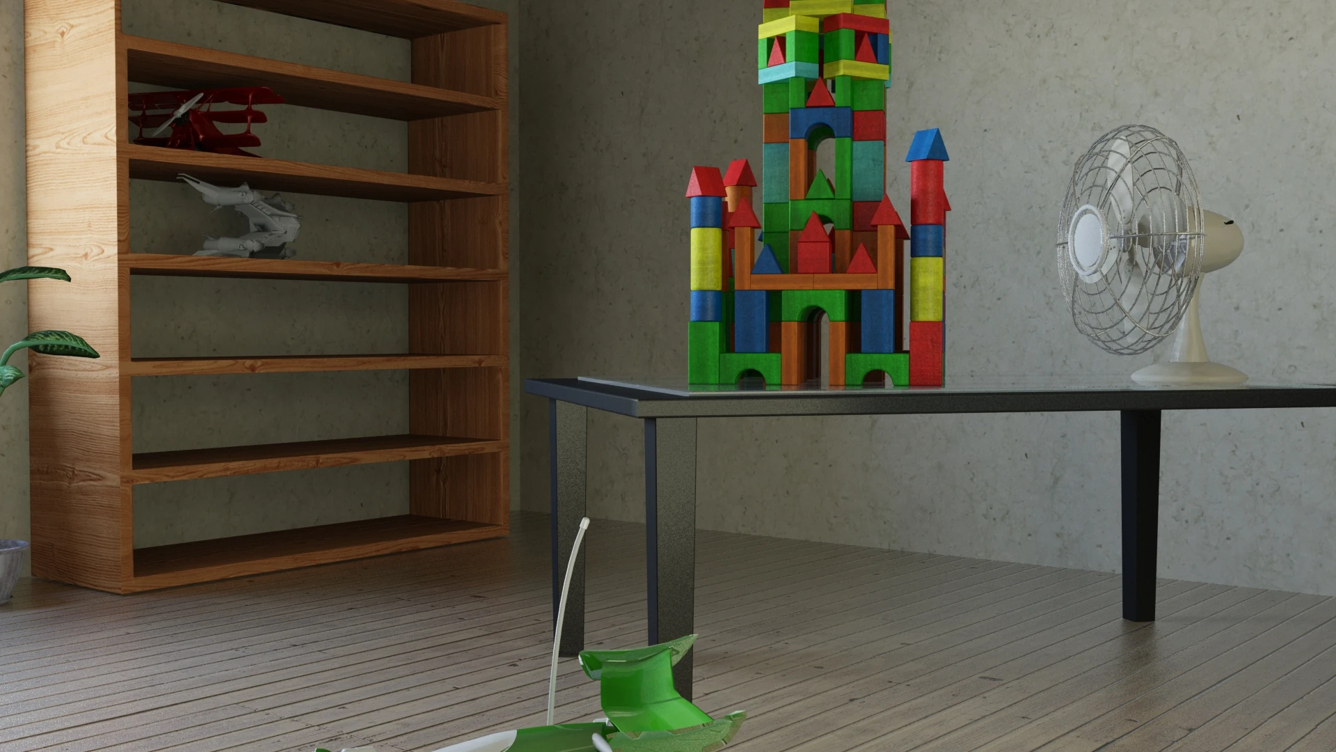 Full on the blocks - Last image of the animation, without physics simulation