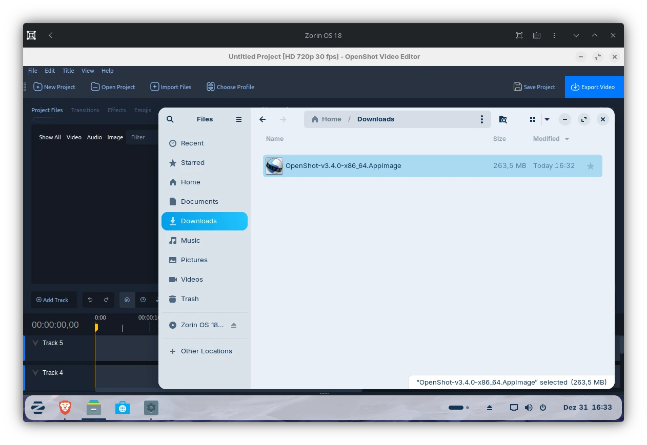 ZorinOS OpenSHot AppImage